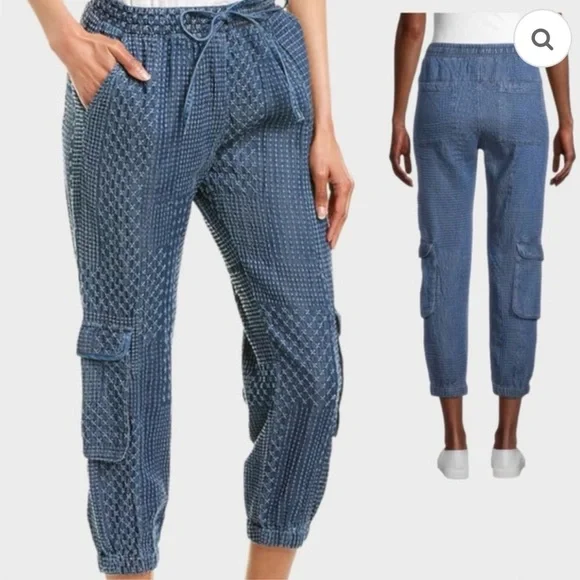 Johnny Was Sana Denim Pull-On Pant Embroidered Cargo Jogger Pants Size XL